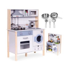 ECO TOYS Drvena kuhinja za decu sa zvukovima, led svetlom,rernom,mašinom i kuhinjskim priborom