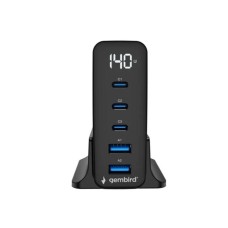 GEMBIRD TA-UC-2A3C-PD140-01-BK 5-port 140 W GaN USB fast charger, black