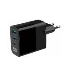GEMBIRD TA-UC-PDQC30LCD-BK-02 Gembird GaN USB brzi punjac, 30W 3-port (2xUSB-A+ USB-C), LCD, black