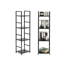 ModernHome Drvena polica sa metalnim LOFT okvirom, 4 nivoa, crna