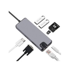 STARS SOLUTIONS Adapter Stars Solutions USB-C na HDMI/VGA/USB/SD/TF/LAN/PD sivi