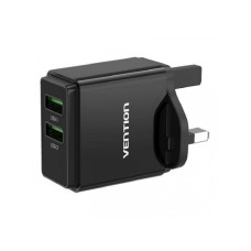 Vention Punjač sa 2 izlaza USB A 18/18W - Crni, US priključak (QC79-US-B)