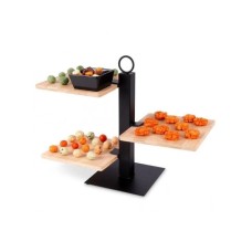 Vilde Vilde 139213 - Trospratni stalak za torte od bambusa sa činijom – 32 × 32 × 26,5