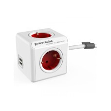 ALLOCACOC PowerCube Extended USB 4xSchuko + dual USB, kabl duž.1,5m, crvena