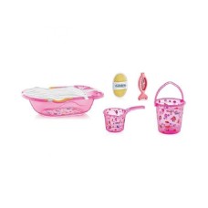 BABYJEM Set za kupanje 6 delova pink (kadica, podloga, termometar, sunđer, bokal, kofica)