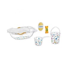 BABYJEM Set za kupanje 6 delova White (kadica, podloga, termometar, sunđer, bokal, kofica)