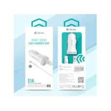 DEVIA Auto punjač Smart Series Suit For Lightning, 5V, 3.1A, 2USB, Beli