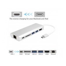 FAST ASIA Adapter-konvertor TIP C na HDMI + 2xUSB 3.0 + SD+ TIP C + RJ45