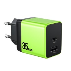 WEKOME WP-U36 Super brzi Strujni GaN Punjač, 2-porta USB (3.0 i 3.1 Tip C) 35W, zeleni